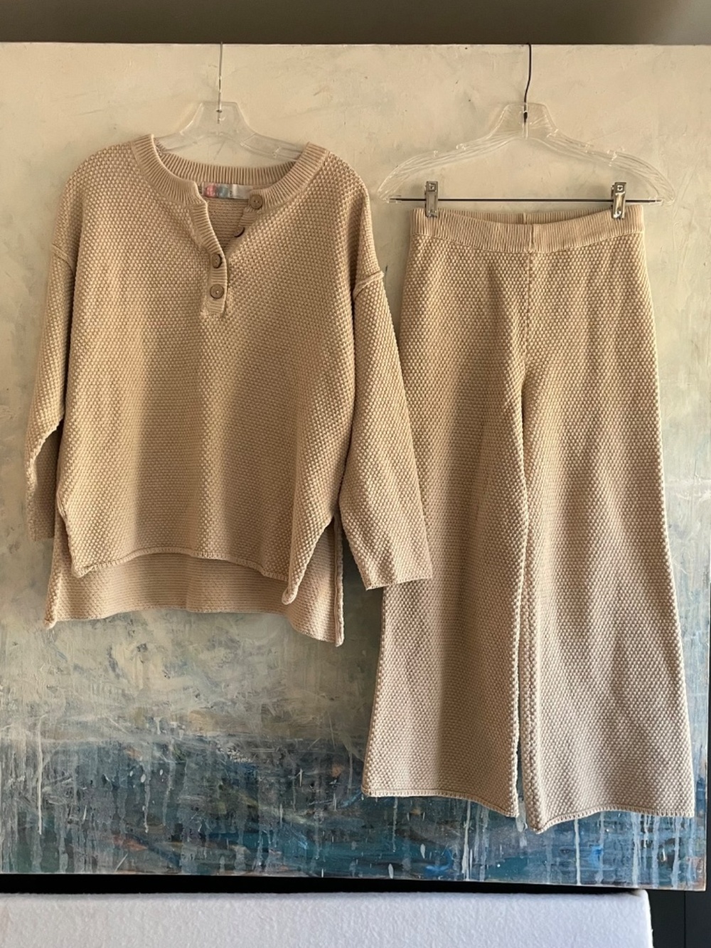 Free People Beach Hailee Sweater Set Cream Oatmeal Knit Hanley Top & Pants XS - Picture 13 of 14
